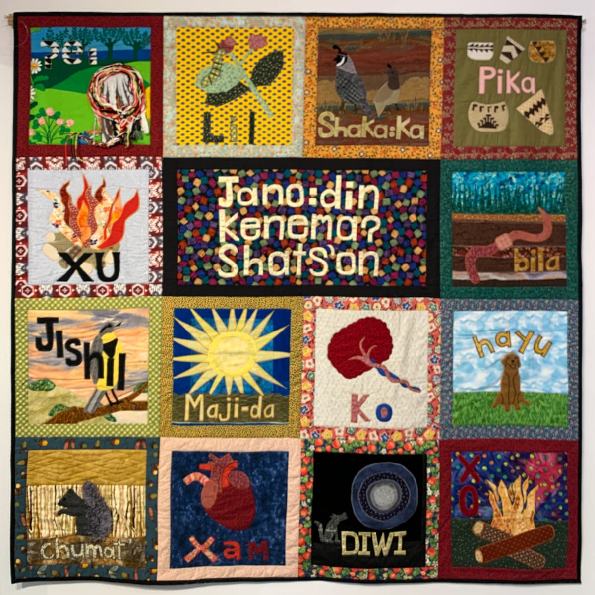 Speaking Relatives Quilt by Tanya Ruiz, Jacqueline Graumann, Corine Pearce, Nicole Whipple, Meyo Marrufo, Melody Williams, Gabriel Ray  Image: Speaking Relatives Quilt