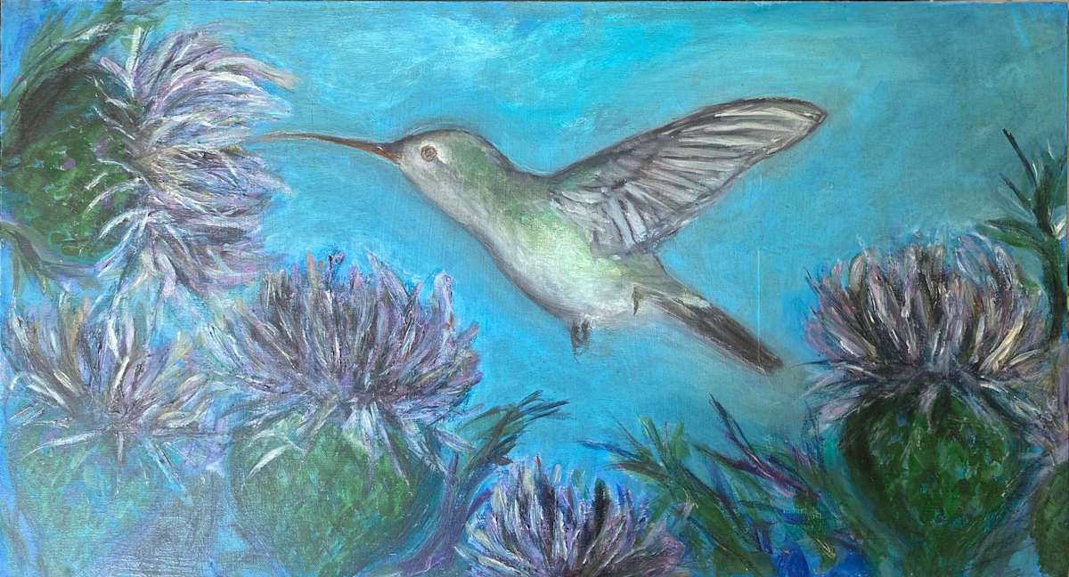 Hummingbird & Thistles by Fflur Donnghaile 