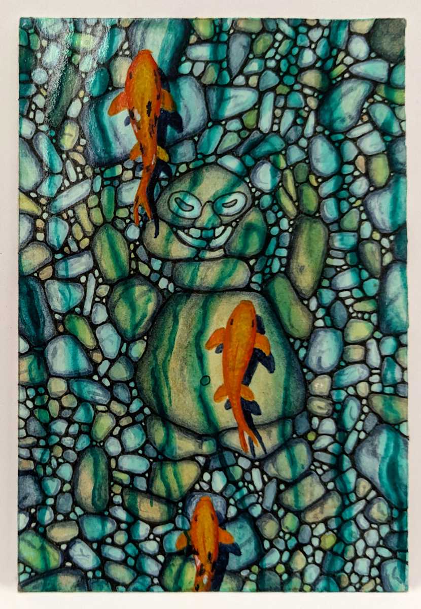 Naked Sumo Like Eskimo w/ Arms Above His Head at the Bottom of Koi Creek (postcard #664) by Daniel Watson 