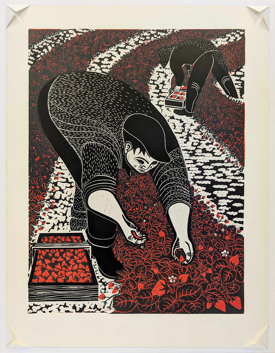 Strawberry Pickers (unmatted on heavy paper) by Emmy Lou Packard 