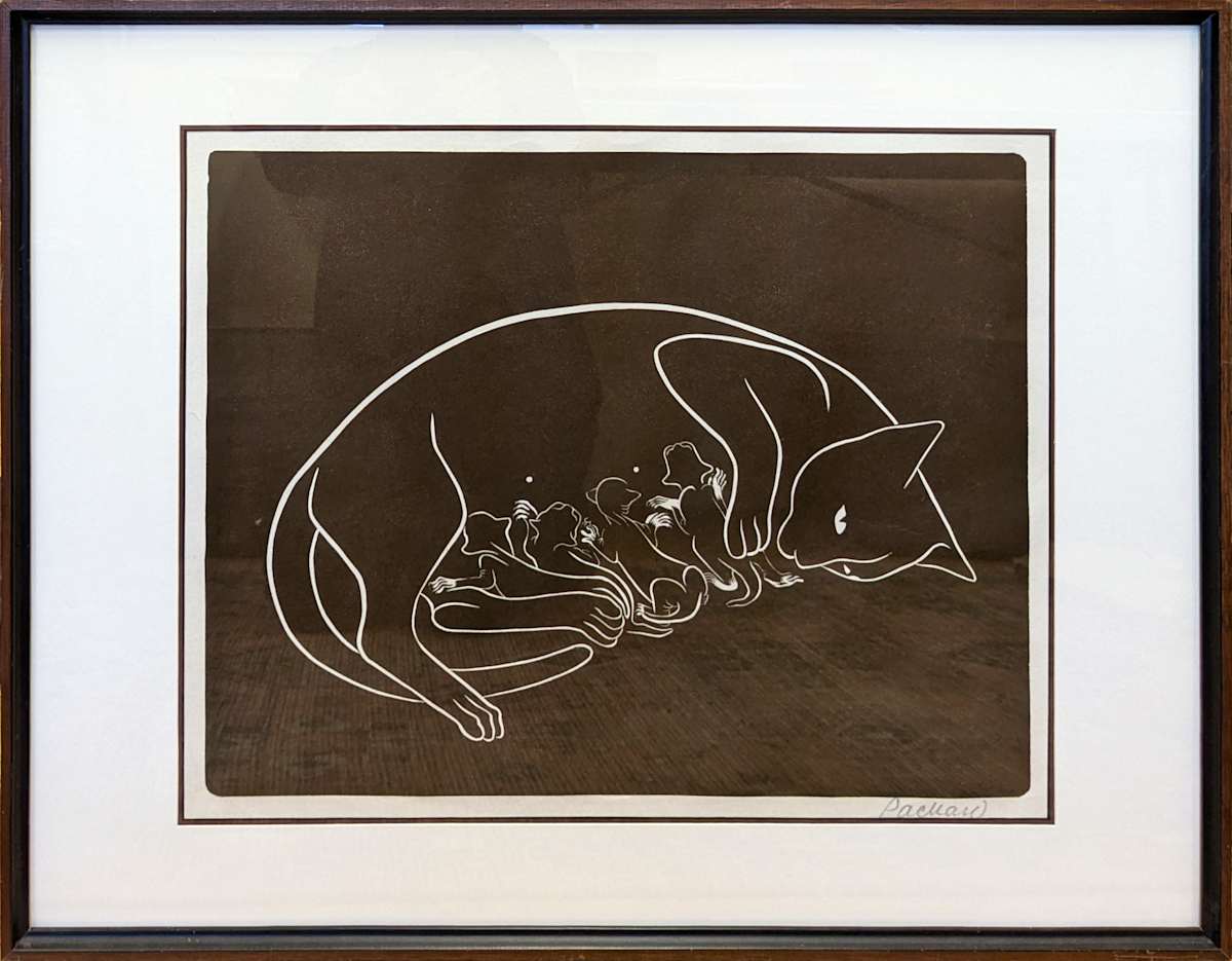 Cat with Kittens  (framed) by Emmy Lou Packard 