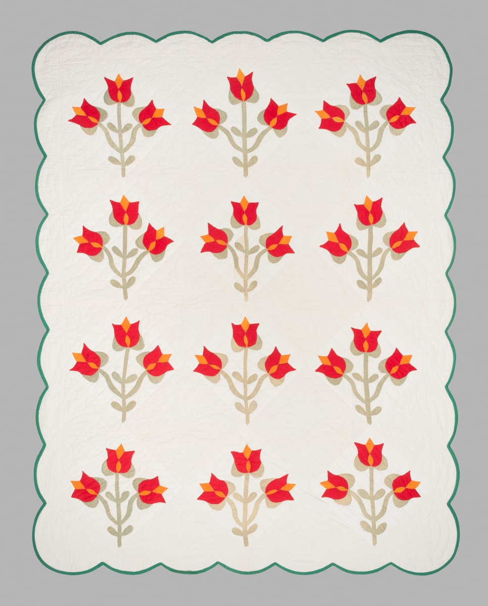 Appliqued Pennsylvania Dutch Tulip Quilt by Unknown Artist 