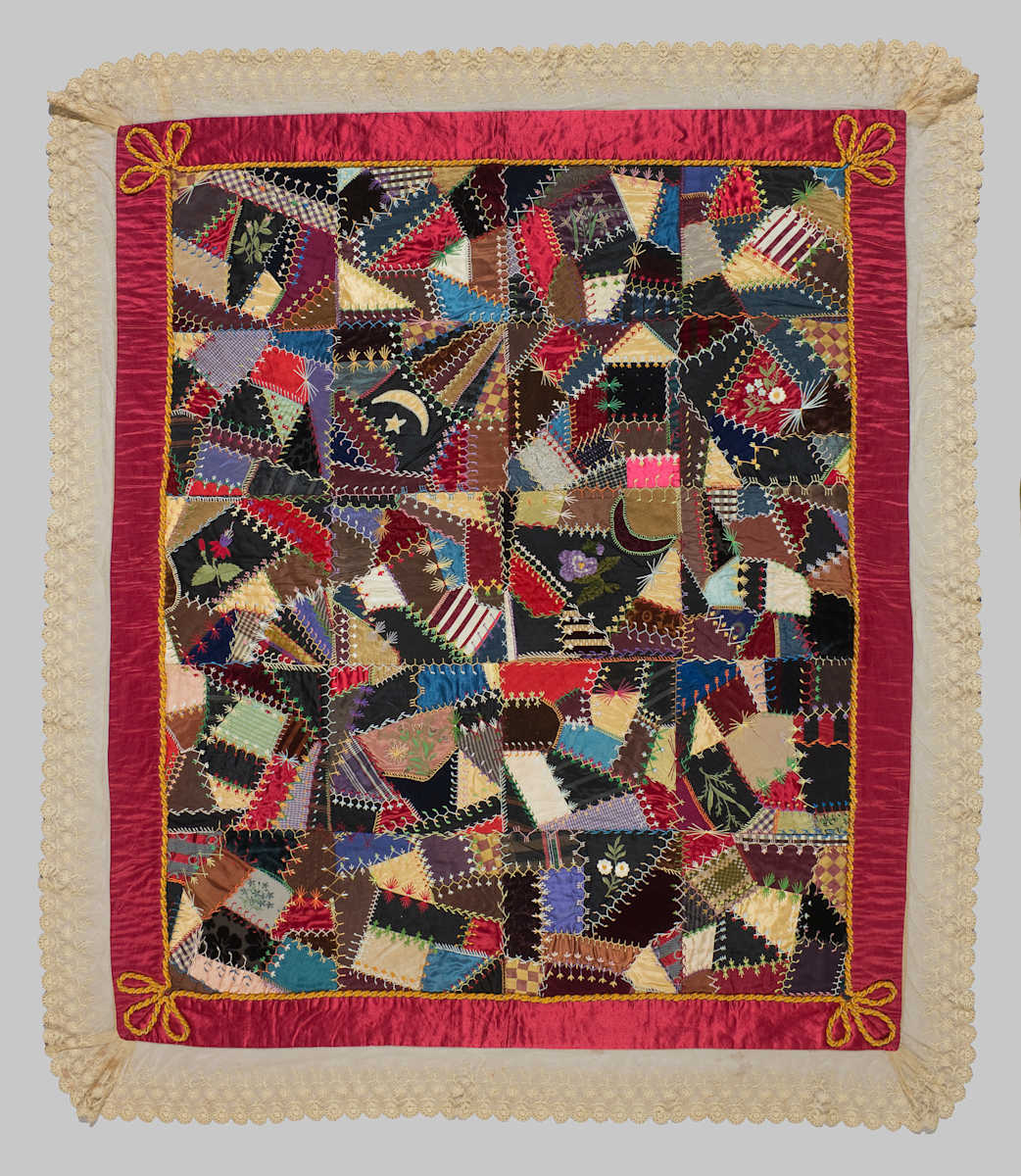 Crazy Quilt with lace edging by Olga Keck Hughes, Image 1.