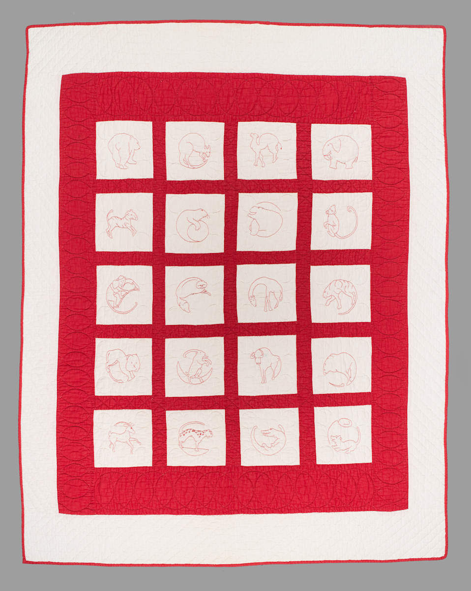 Redwork Animal Quilt by Ella Mae White, Image 1.