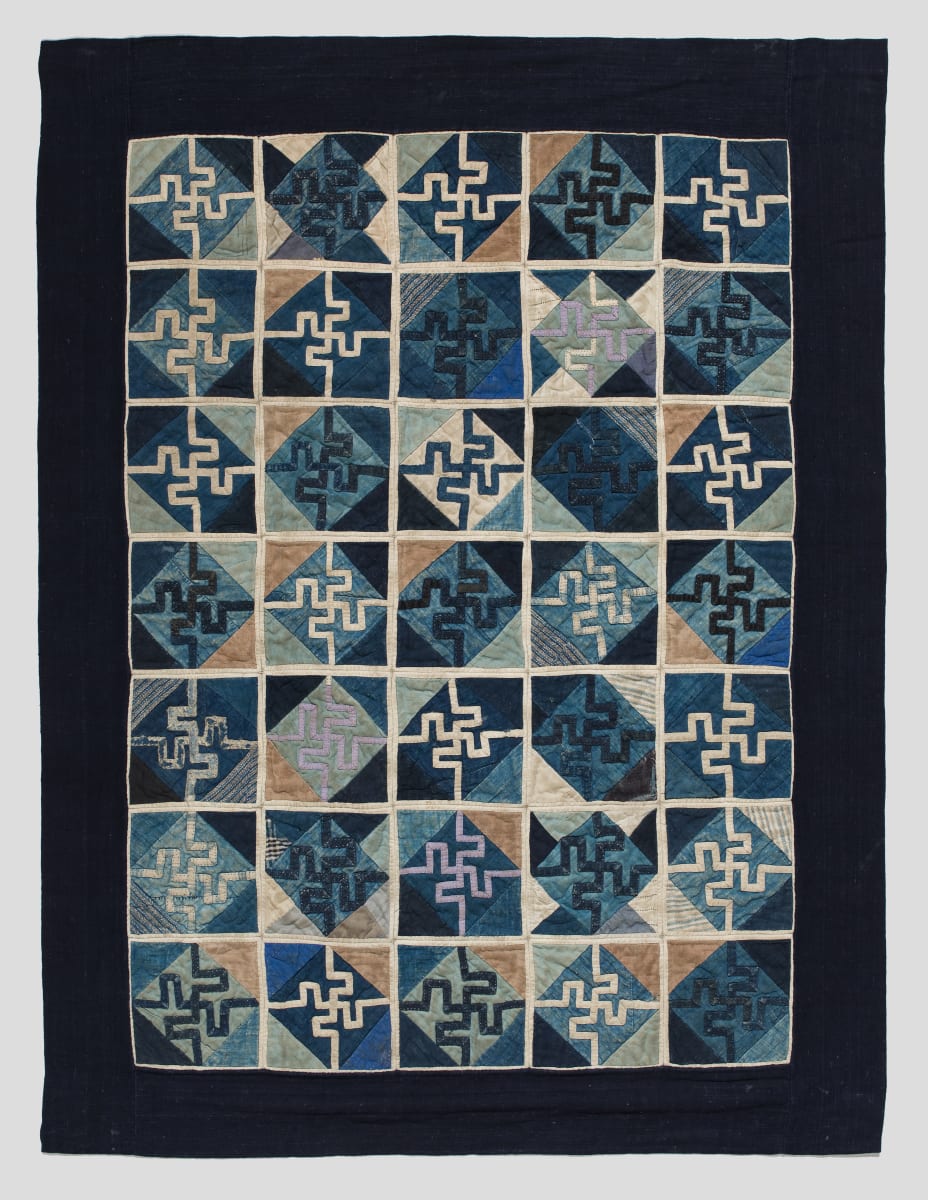 Appliqued Indigo Coverlet by Unknown Artist 