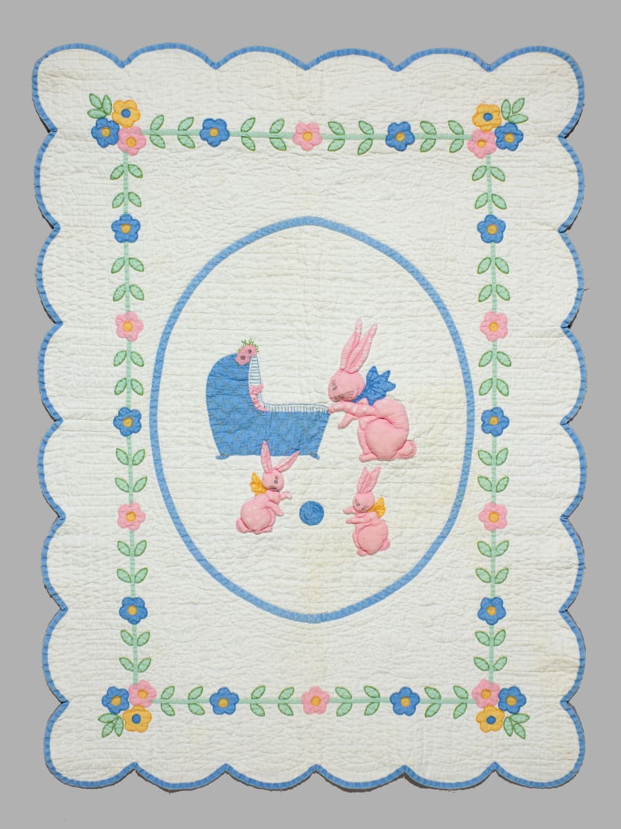 Pink Bunnies Crib Quilt by Unknown Artist 