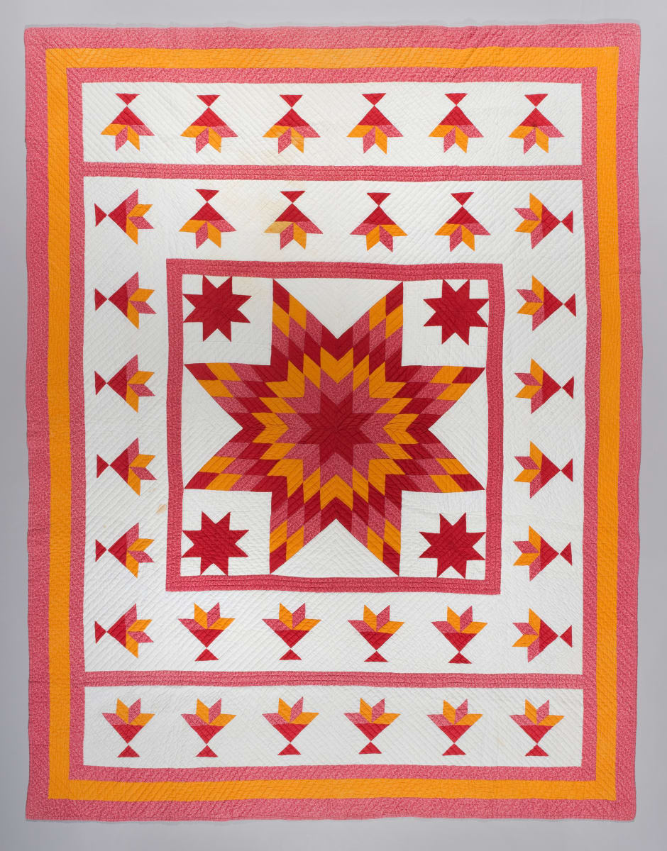 Lone Star Quilt with Tulip Border by Unknown Artist 