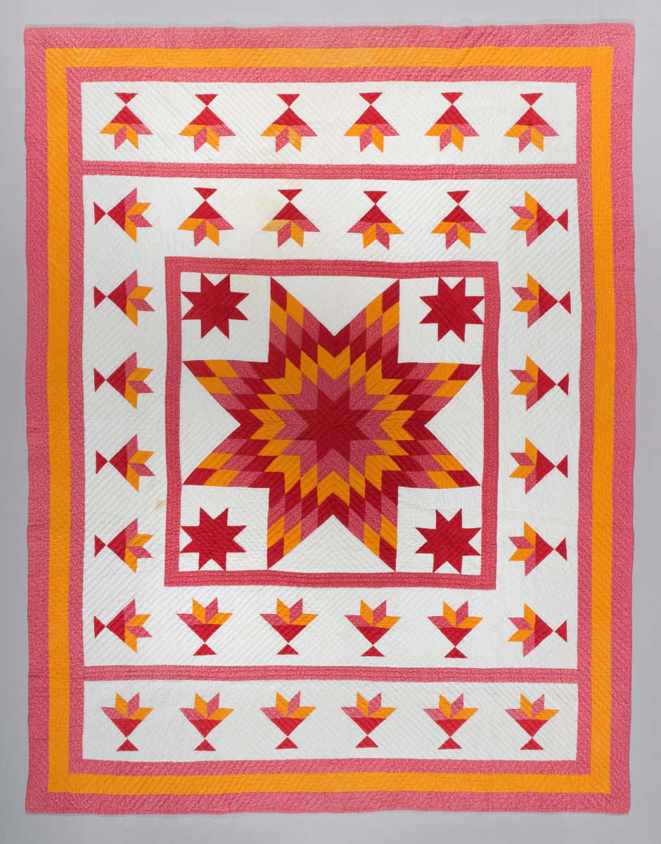 Lone Star Quilt with Tulip Border by Unknown Artist 