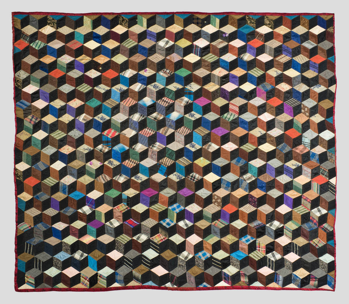 Silk Tumbling Block Quilt by Unknown Artist 