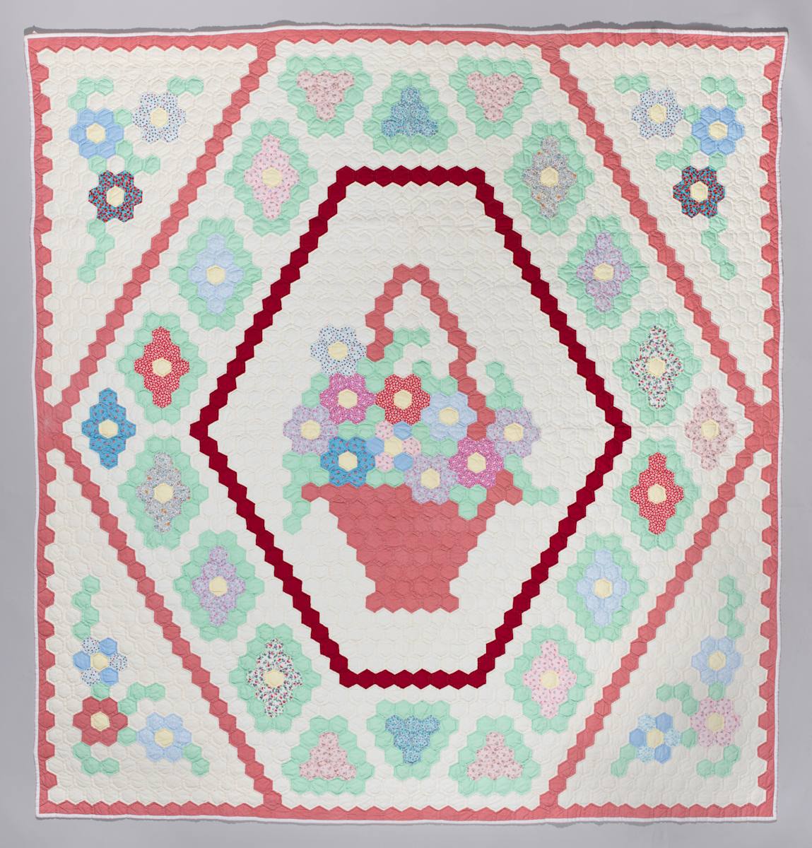 Hexagon Basket Medallion Quilt by Unknown Artist, Image 1.
