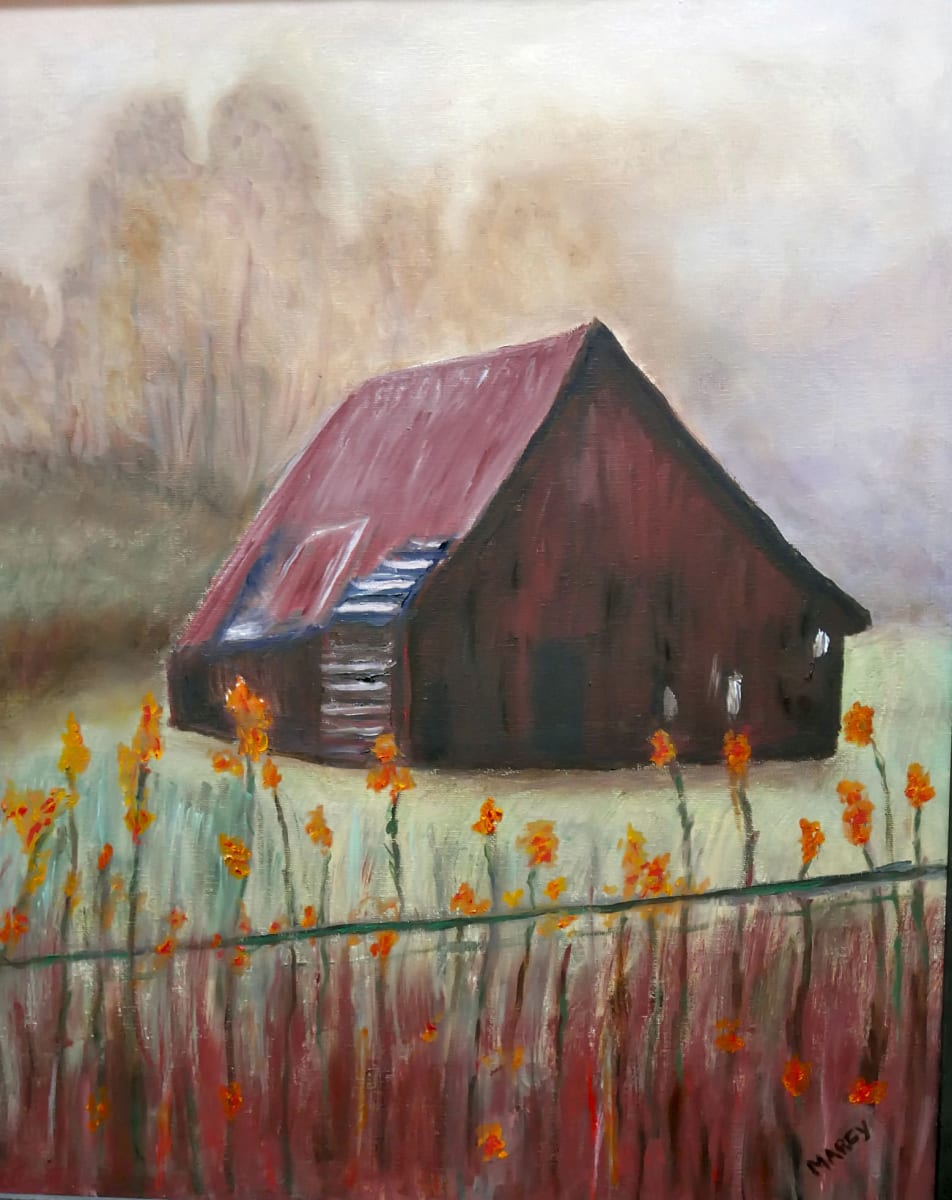 Barn with Flowers by Marcy Golub 