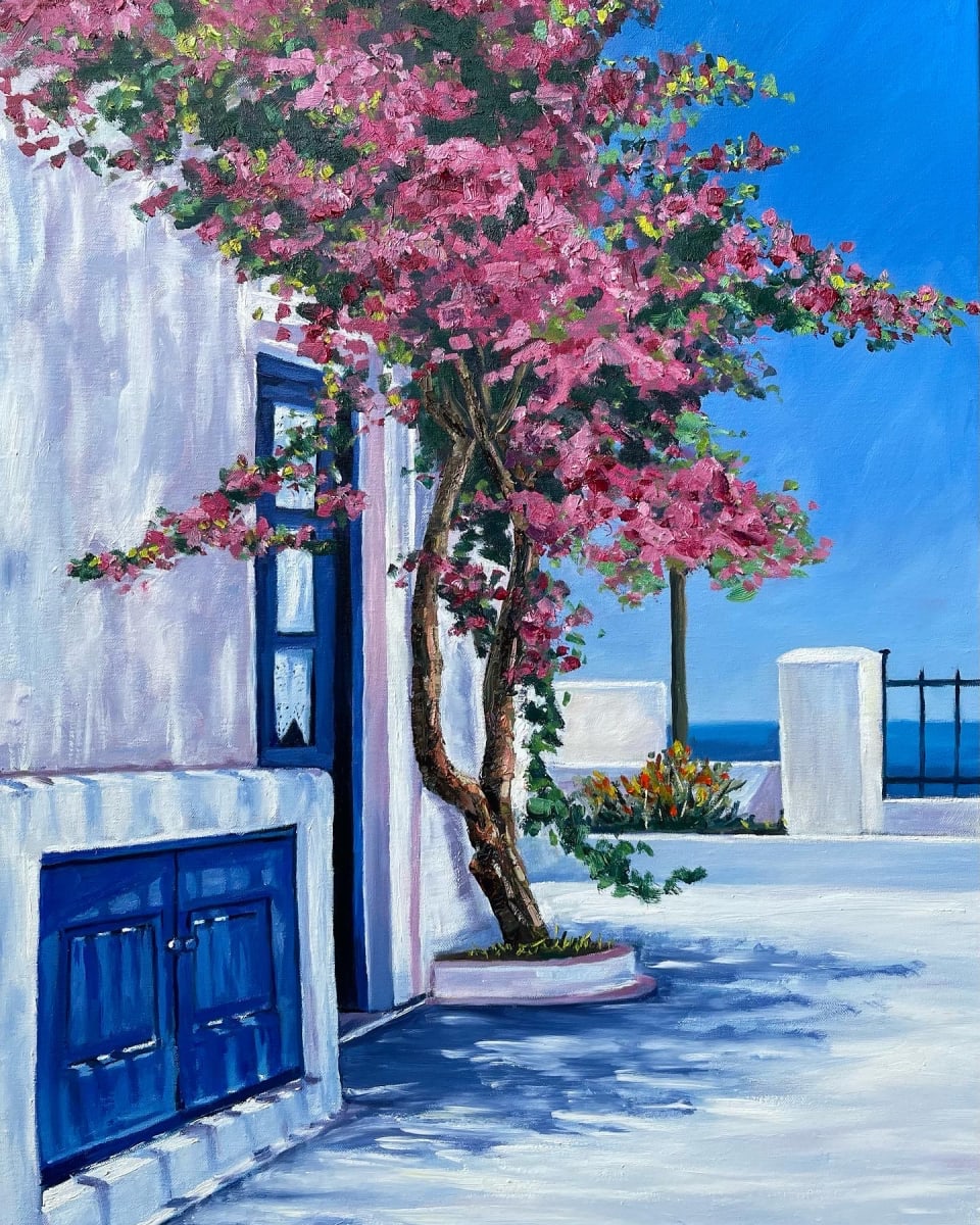 Santorini Dreams - Commission  Image: Santorini Dreams - Oil on Canvas.  91cm x 61cm.  Commission