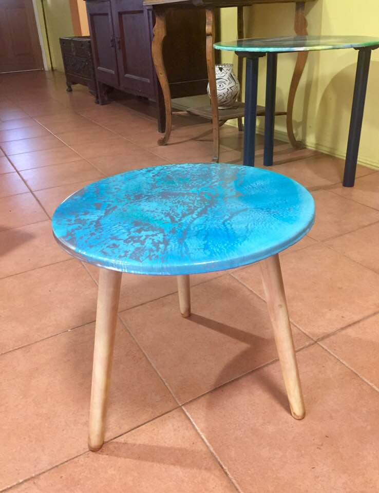 Turquoise & Silver Coffee Table 40cm by Gayle Reichelt 