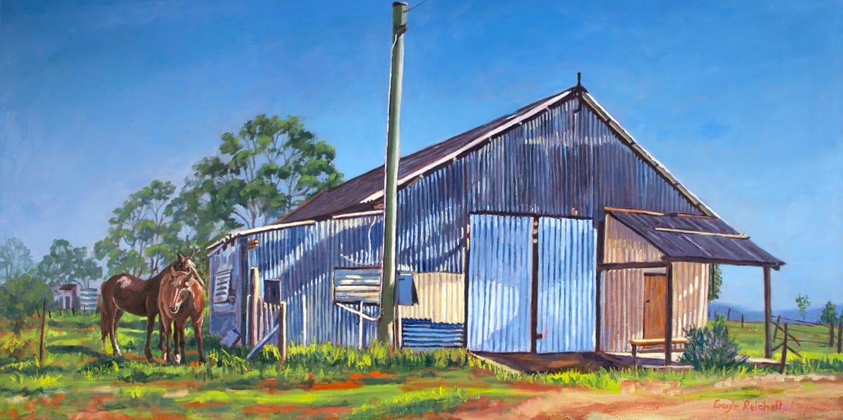 Queensland Farm Life 1 by Gayle Reichelt  Image: Queensland Farm.  80cm x 40cm.  Original oil painting by Gayle Reichelt