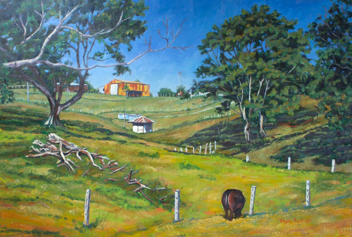 Queensland Farm Life 3 by Gayle Reichelt  Image: Queensland Farm Life 3.  Oil on Canvas by Gayle Reichelt.  92cm x 61cm