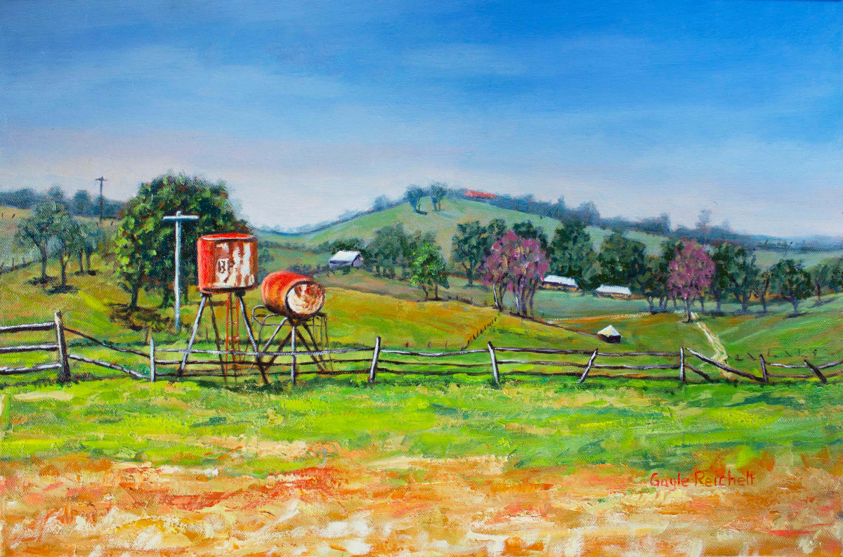 Queensland Farm Life 4 by Gayle Reichelt  Image: Queensland Farm Life 4.  Oil on Canvas by Gayle Reichelt.  62cm x 40cm