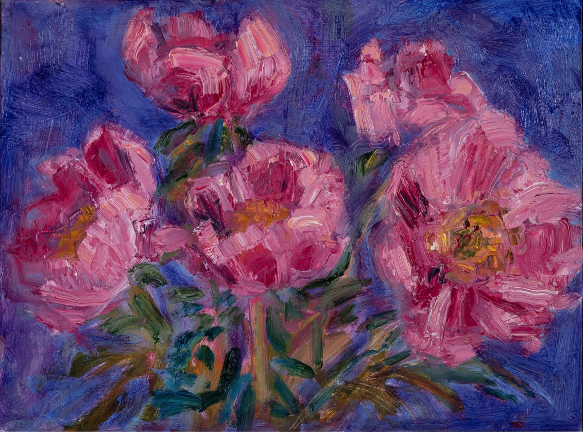 5 Peonies Purple Background by Frances Knight 