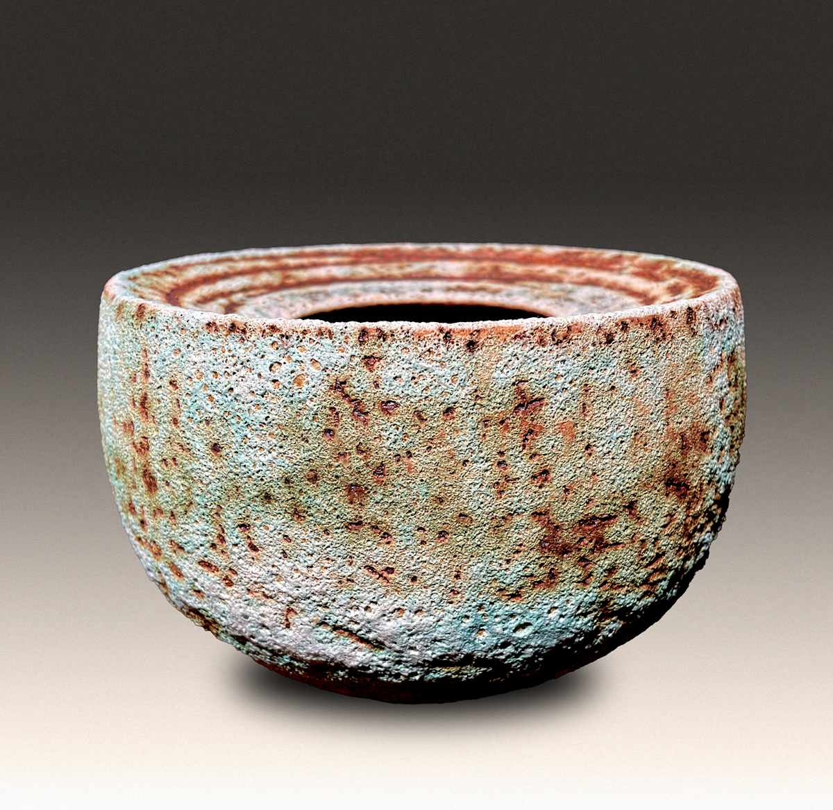 Turquoise Low Flanged Crater Vessel #1 by Brian O'Neill 