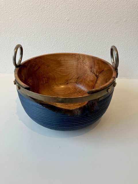 Bowl with Metal Handles & Ribbed Exterior by Michael Scott 