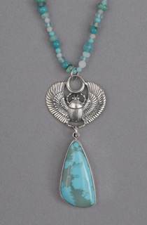 Turquoise and Winged Scarab Necklace by Denise Barr, Image 1.