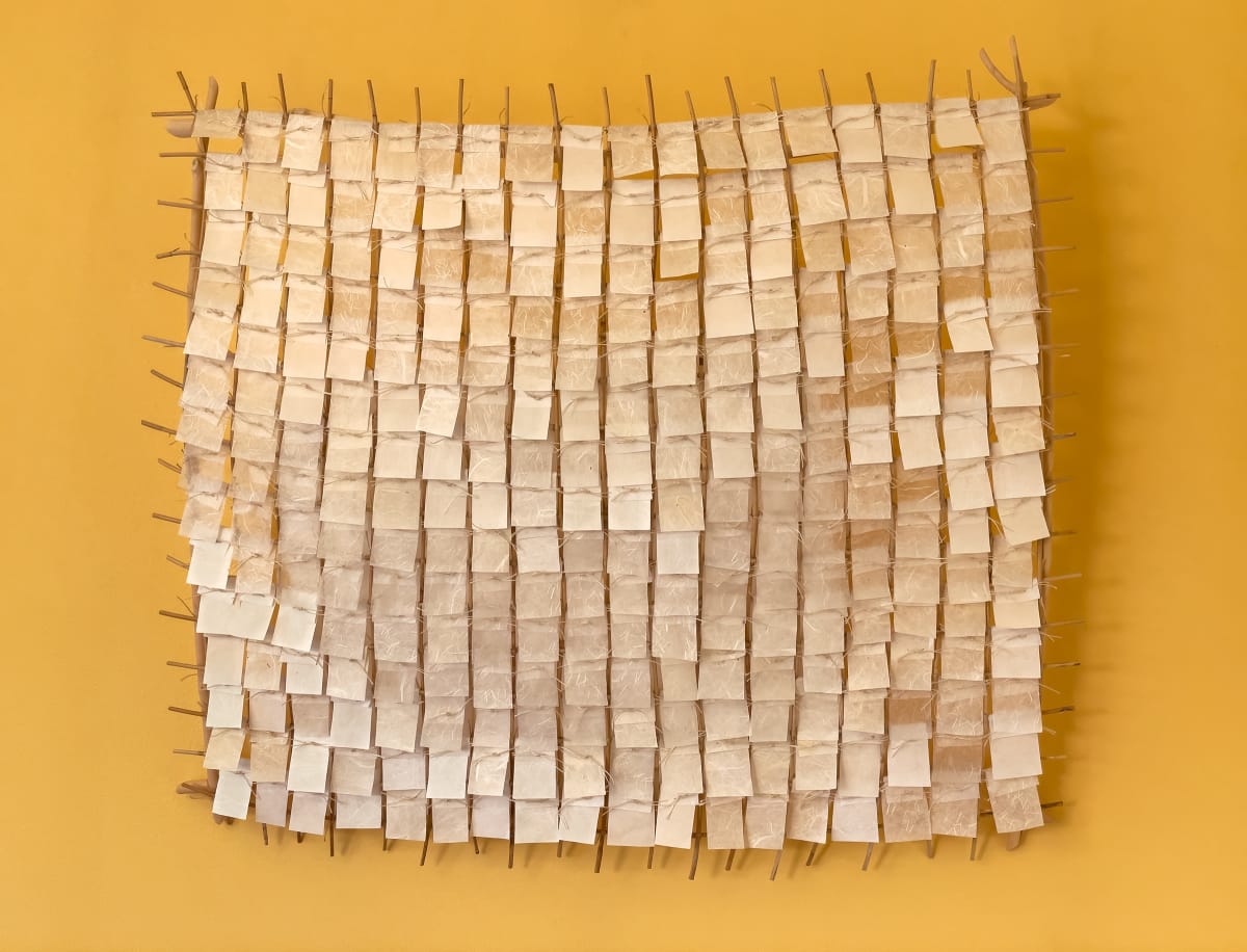 Many Tranquil Moments by Denise Synder  Image: Rattan vine, found wood, handmade paper, linen, synthetic gut