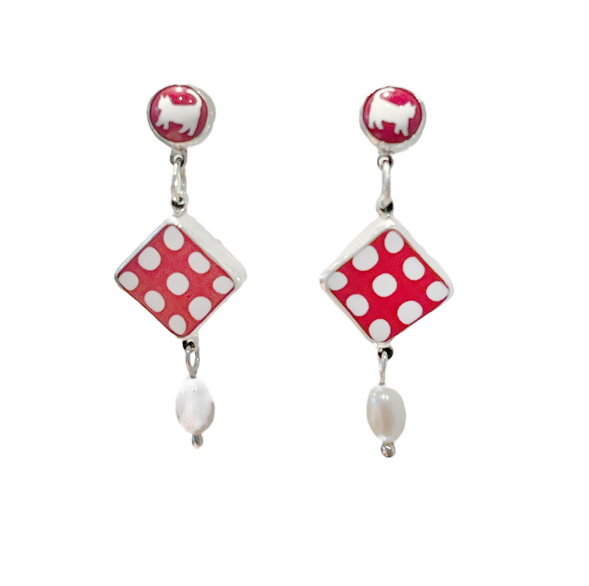 Earring #6 by Denise Barr  Image: Sterling silver, Marquis Murrine, white pearl
