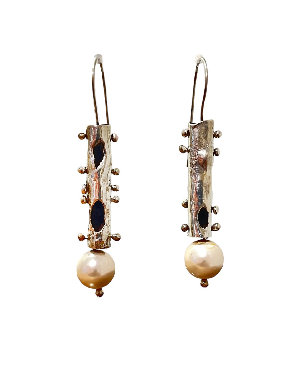 Earring #8 by Denise Barr  Image: Sterling silver, white pearl