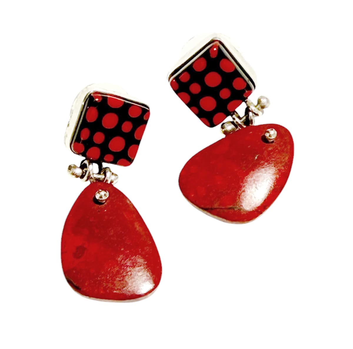 Red and Black Post Earrings by Denise Barr, Image 1.