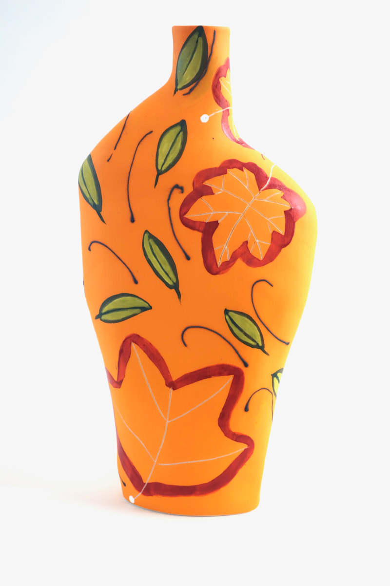 Orange Leaf Asymmetrical Bottle by Christine Westergaard 