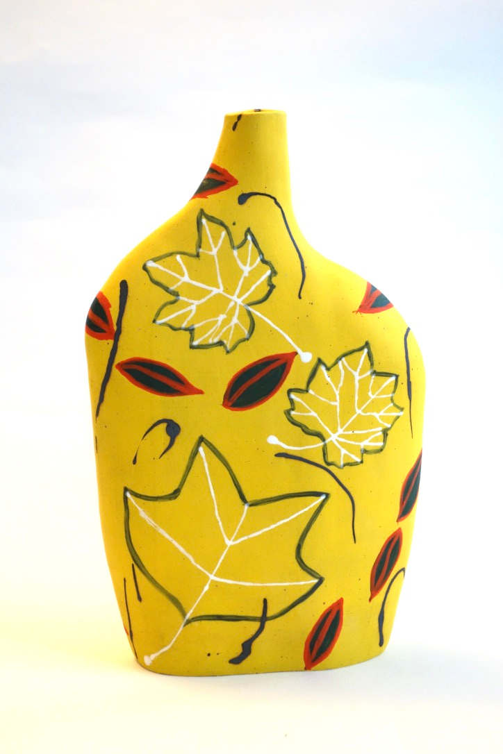 Yellow Leaf Asymmetrical Bottle by Christine Westergaard, Image 1.