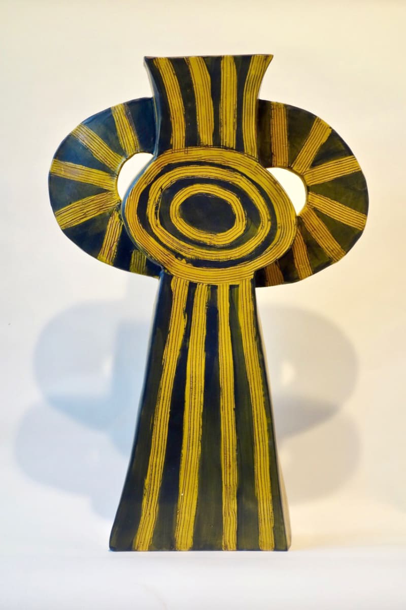 Yellow and Blue Alice Vase with Handles by Christine Westergaard, Image 2.