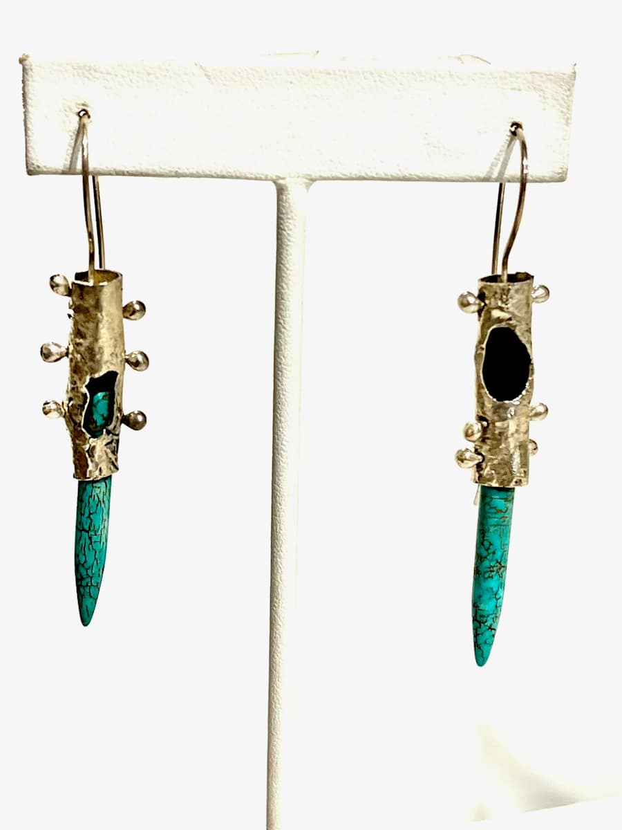 Turquoise Distressed Tube Earrings by Denise Barr 