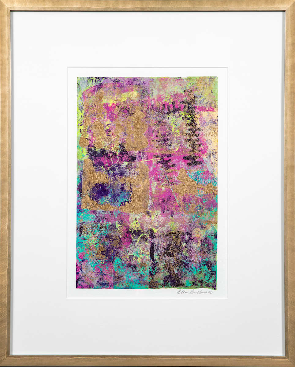 Transformation by Ella Balkwill  Image: Transformation. Cold wax and oil, pastels on oil paper. Matted, burnished satin frame with glass