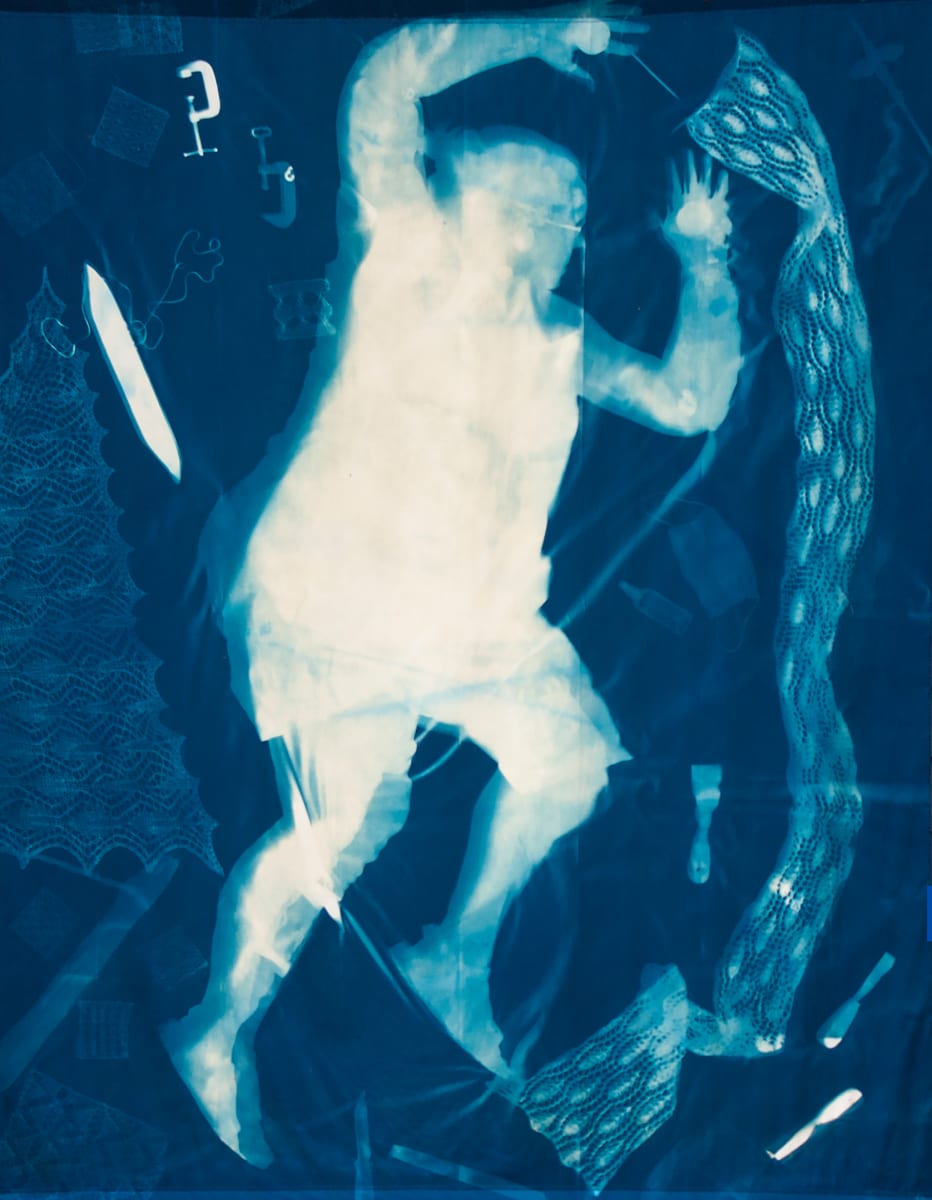 Knitter, printer by Bonnie Baker Studio  Image: Cyanotype on cotton