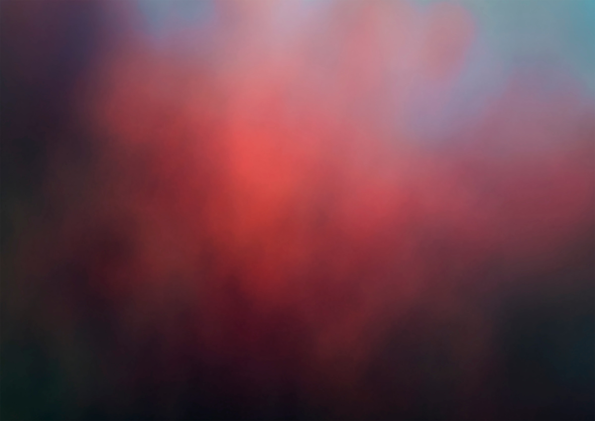 Seasons, Day 24 by Doug Winter  Image: At first glance, this image appears abstract: a dense red atmosphere dissolves into darkness, with subtle shifts of green and blue near the edges. But within that blur—within the weight of that saturated red—there's a sense of internal weather. Something physiological. Something remembered.
Made with a physically altered lens, this image doesn't depict a scene—it recovers one. It pulls from an internal archive where memory lives not as narrative, but as color, pressure, and heat. Seasons, Day 24 is a form of emotional recall. Like the color behind your eyes after a bright flash. Like trying to remember warmth or fear or awe—not as story, but as sensation.
Red appears again and again in my work. As a child, I lived in a room with red curtains, in a place where safety felt far away. I've started to wonder if this image is part of that memory—if this is my library for red. Not a direct recollection, but an investigation of an echo—of something held in the body. 
This piece asks what we carry and how memory shifts over time. How the visual language we gather and store through lived experience—even when it refuses clarity, no matter how much we try to name it—can still reach something ancestral, emotional, and deeply personal. If the body holds a library, this is one of its pages—written not in fact, but in feeling.

Image description: A horizontal composition featuring a soft, abstract field of blended colors dominated by deep red and magenta tones, diffusing outward into darker shades of black, green, and muted blue. There are no defined lines or shapes; the image is intentionally blurred, with no discernible subject, figure, or horizon line. 
