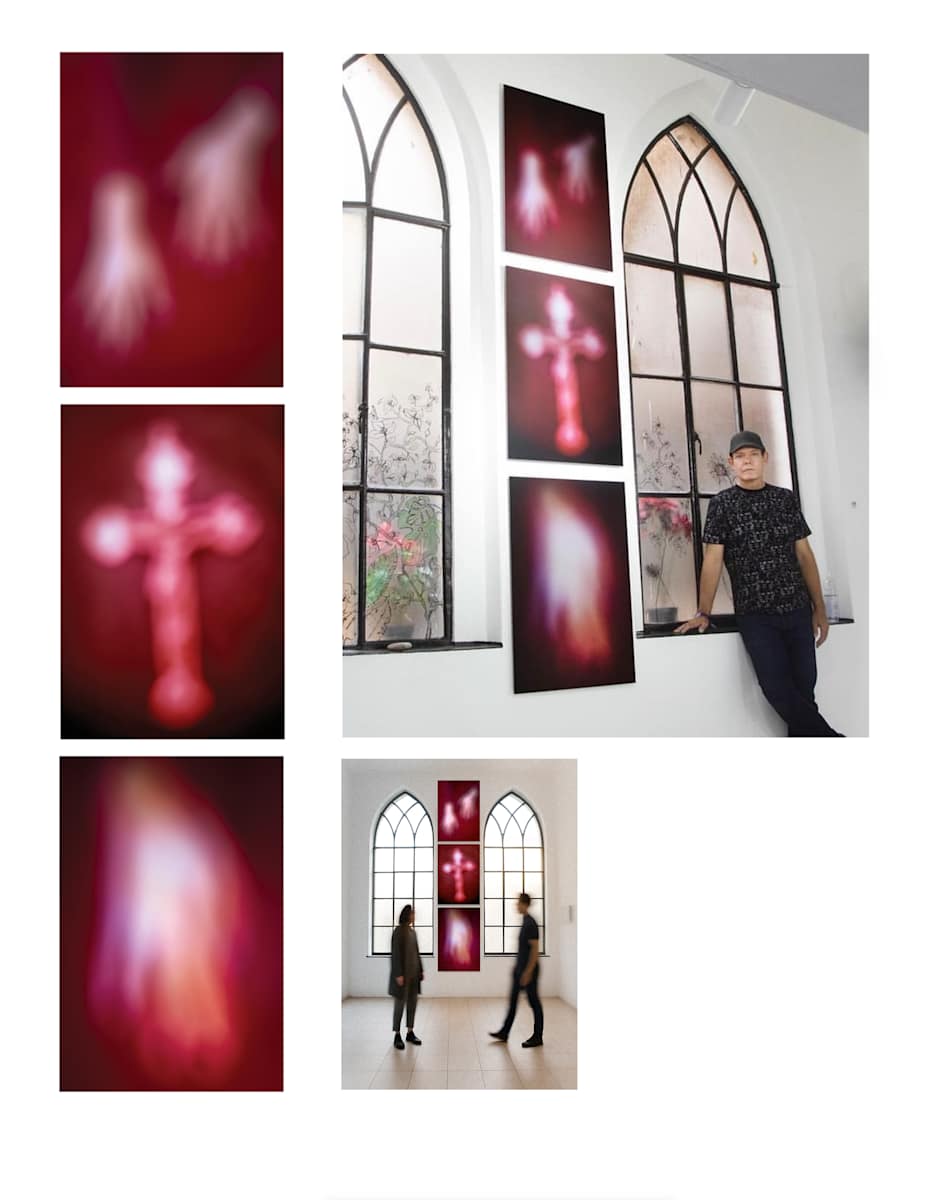 Full of Grace, Day 255 by Doug Winter  Image: Commissioned and created in Mexico City for a three-month installation in a historic home chapel in Colonia Juárez, a vibrant neighborhood in Mexico City, this abstract triptych explores visual perception, transition, and a softened spiritual form. Inspired by my father’s spiritual beliefs, the work reflects on faith as something both fragile and resilient, internal and external. Positioned between two arched windows in a space of passage and reflection, the triptych invited viewers to pause in shifting light and consider the boundaries between body and spirit. The work is now in the collection of Helena Graf (Mexico City).