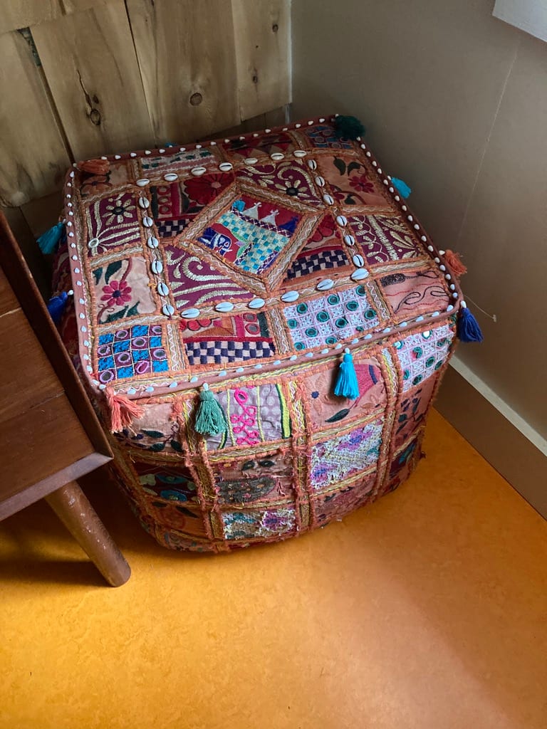 Indian upholstered pouf or ottoman 