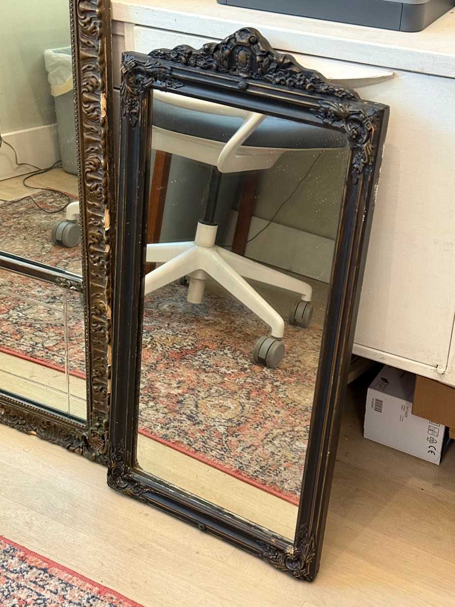 painted black carved mirror 