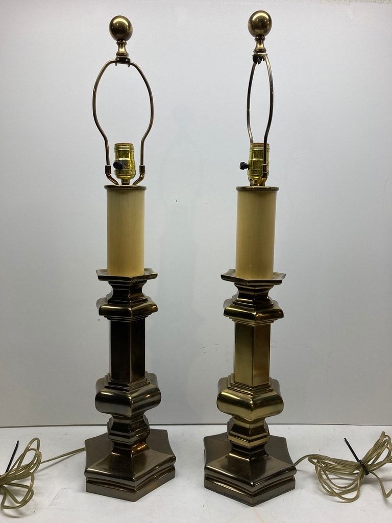 Pair of Paul Hanson brass table lamps 