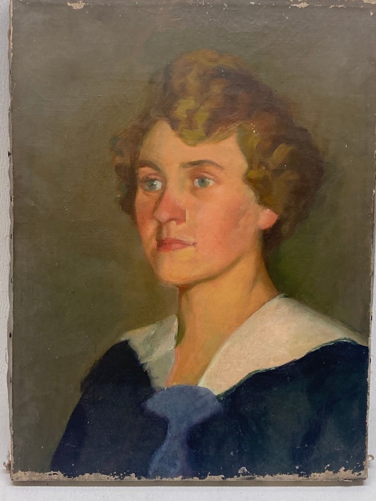 Original 1940's oil painting on canvas portrait 