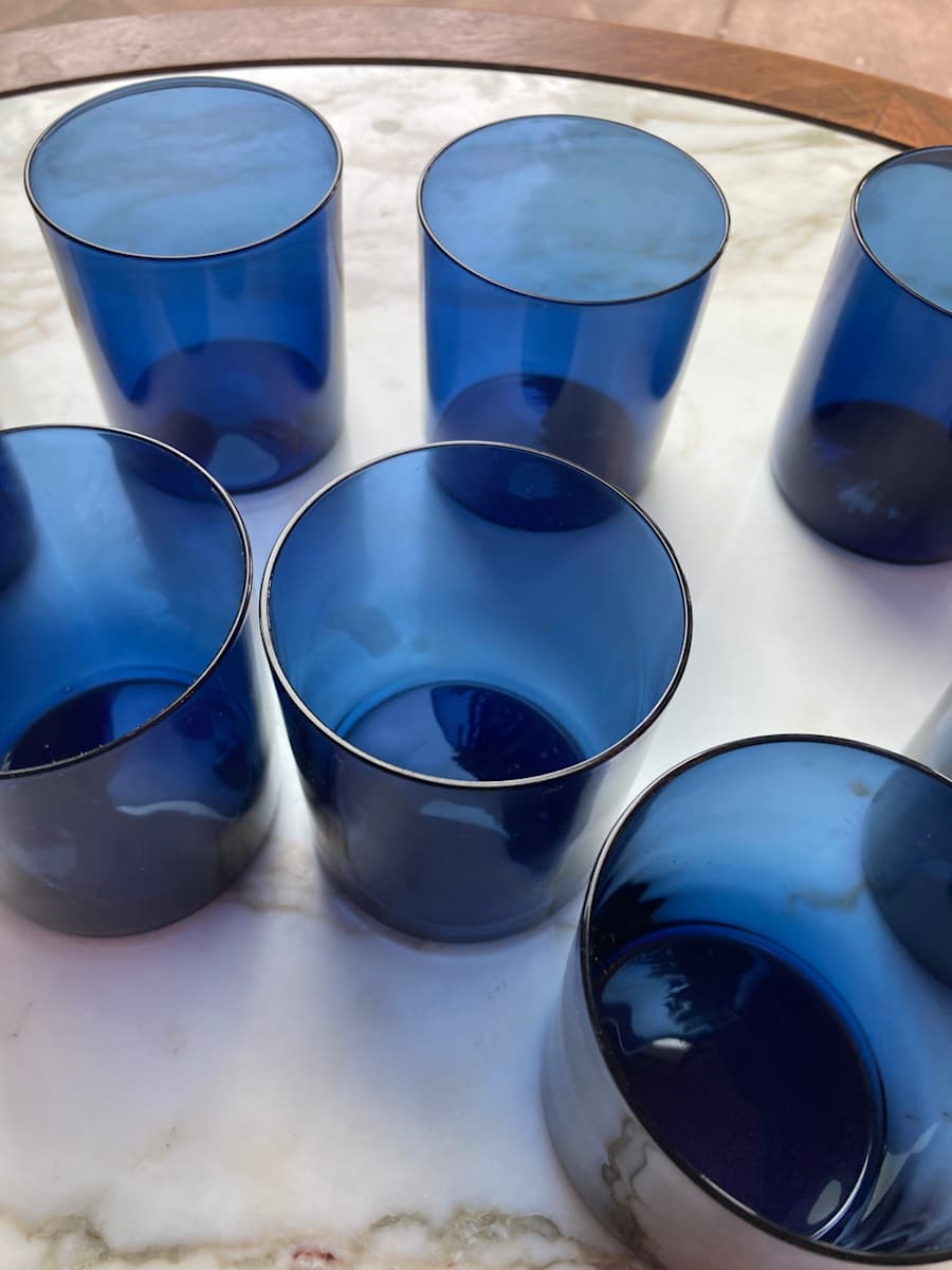 set of 8 small cobalt tumblers 