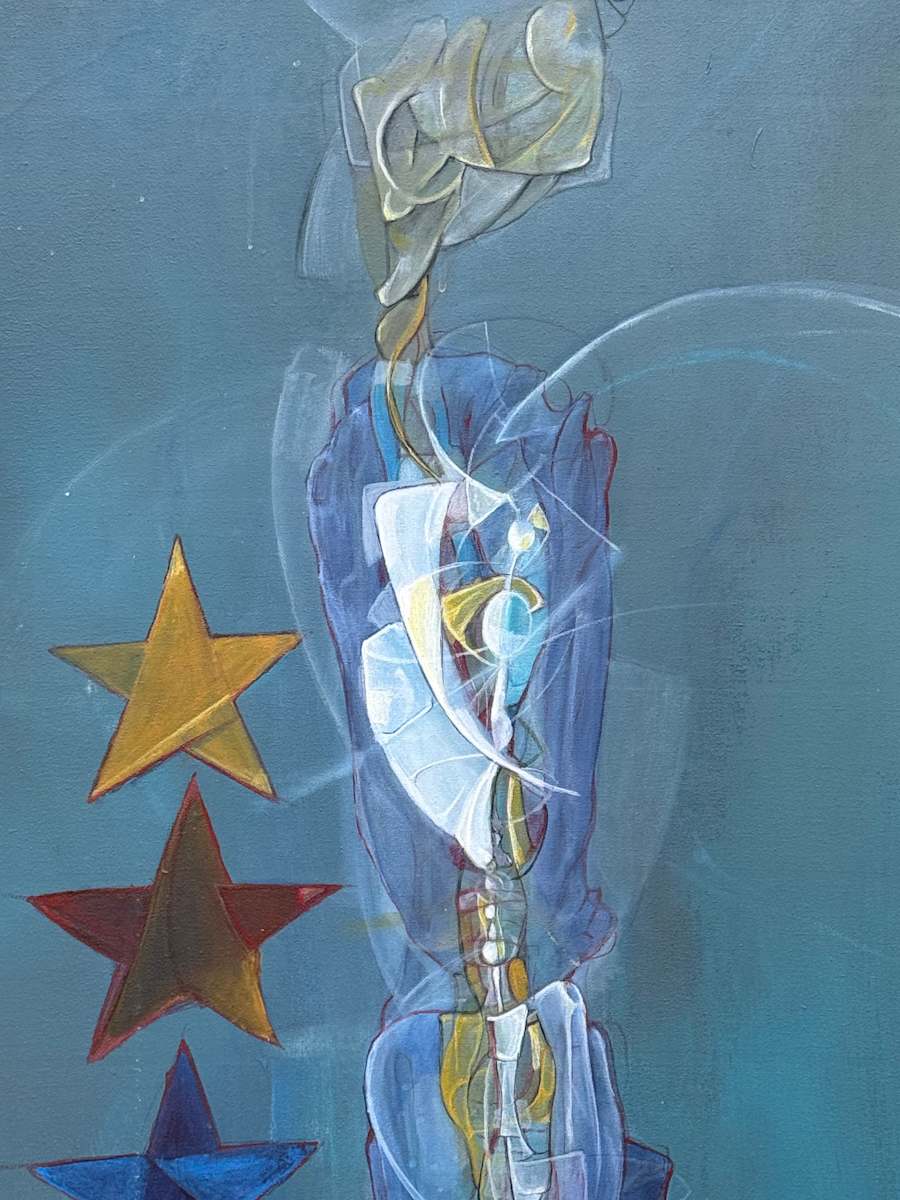 Abstract painting blue with 3 stars 