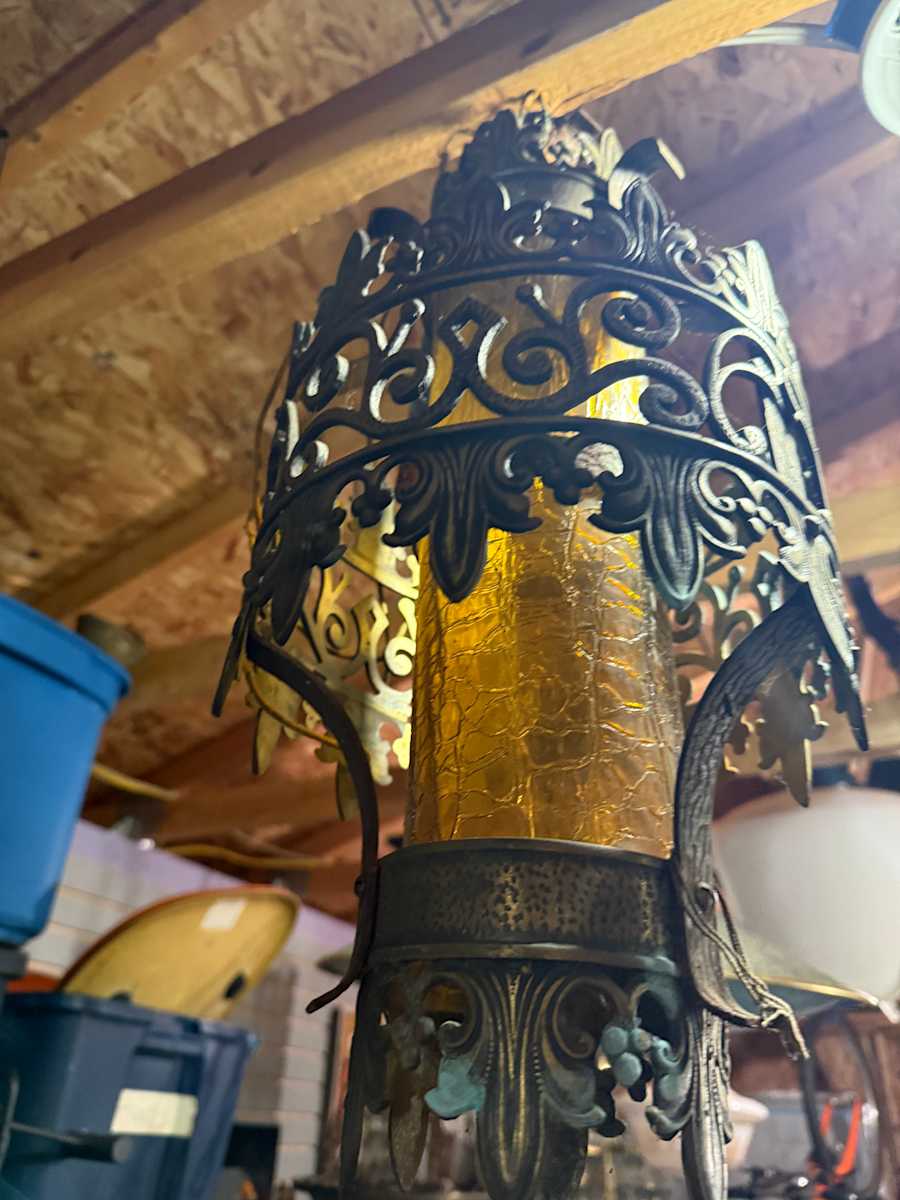 1920's pendant light with amber shade 