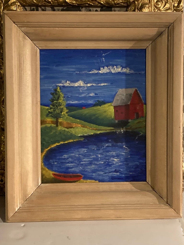 Framed original farm James Quentin Young painting 