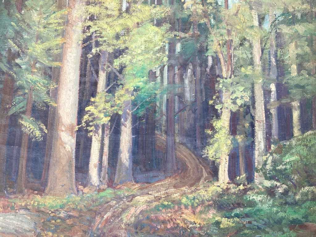 Carl G. T. Olson original painting of a forest scene with path on canvas #175 