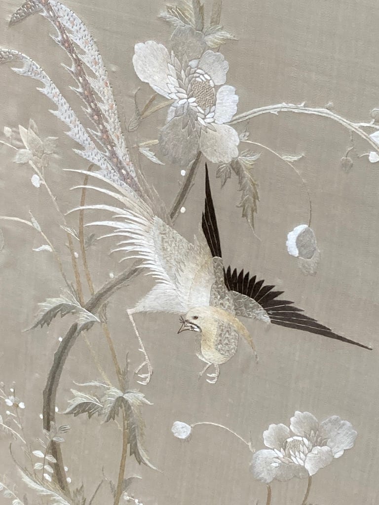 Framed silk bird embroidery 