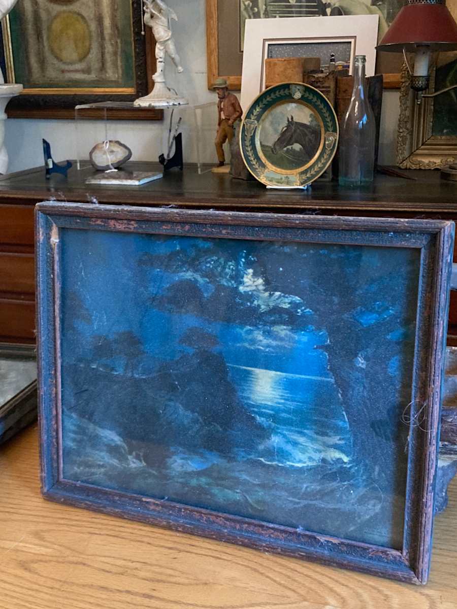 vintage framed ocean scene lithograph 