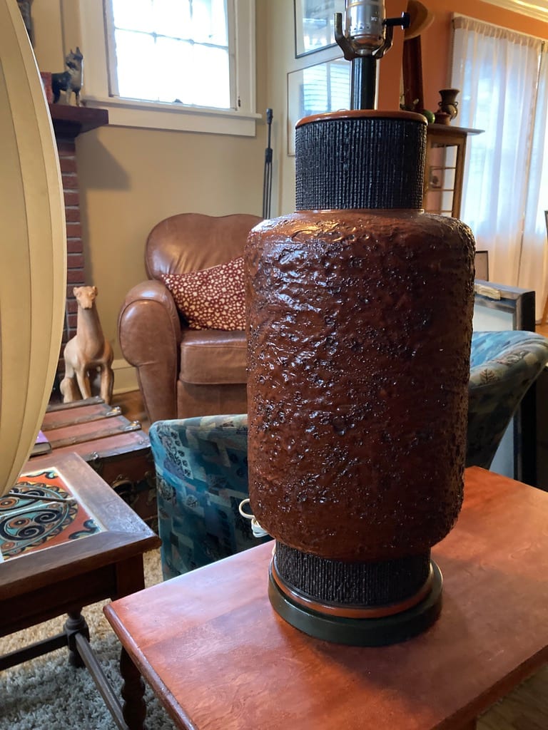 Vintage lava glaze mid century modern table lamp signed PIERI '66 