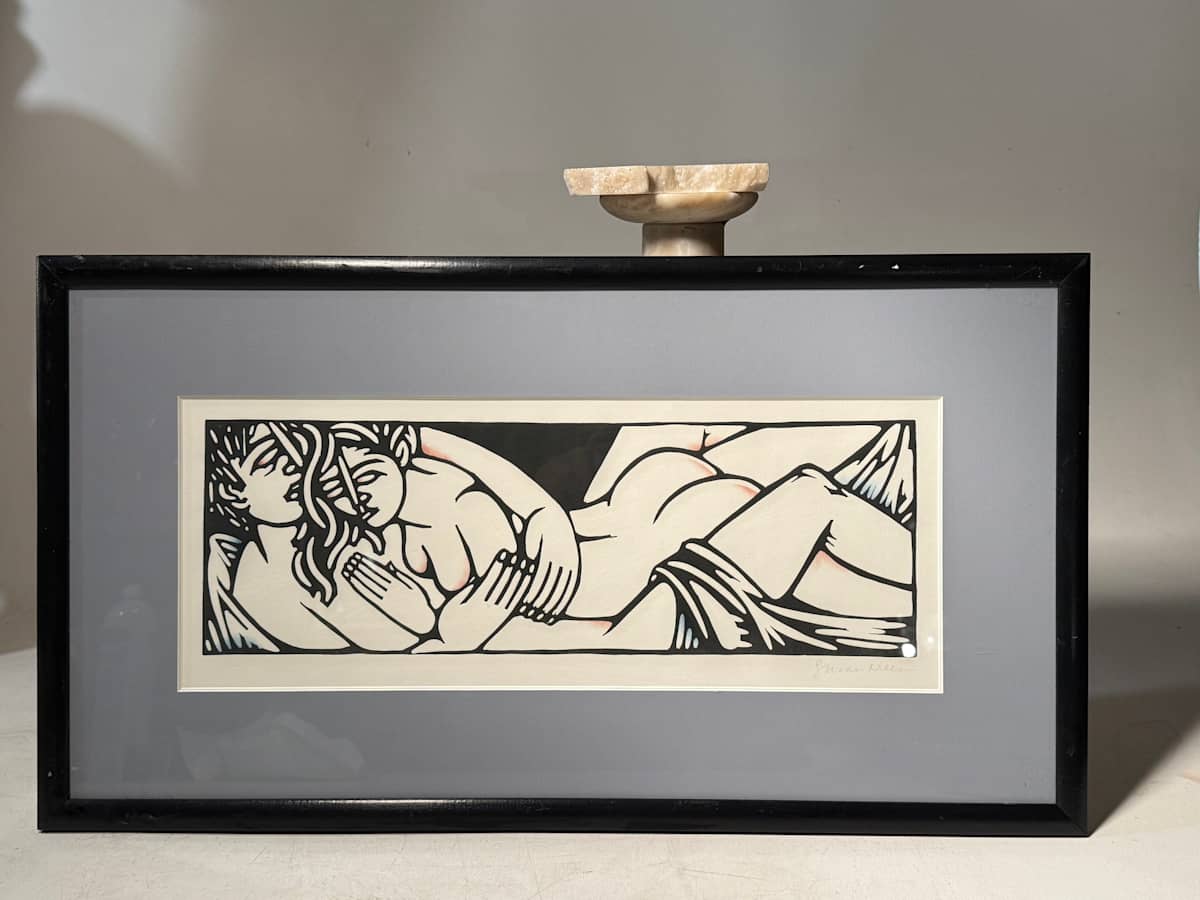 framed lino cut figural images 