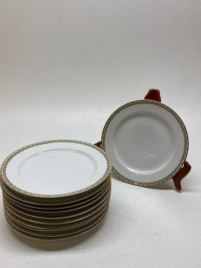 Limoges Greek Key set of 8 luncheon plates 